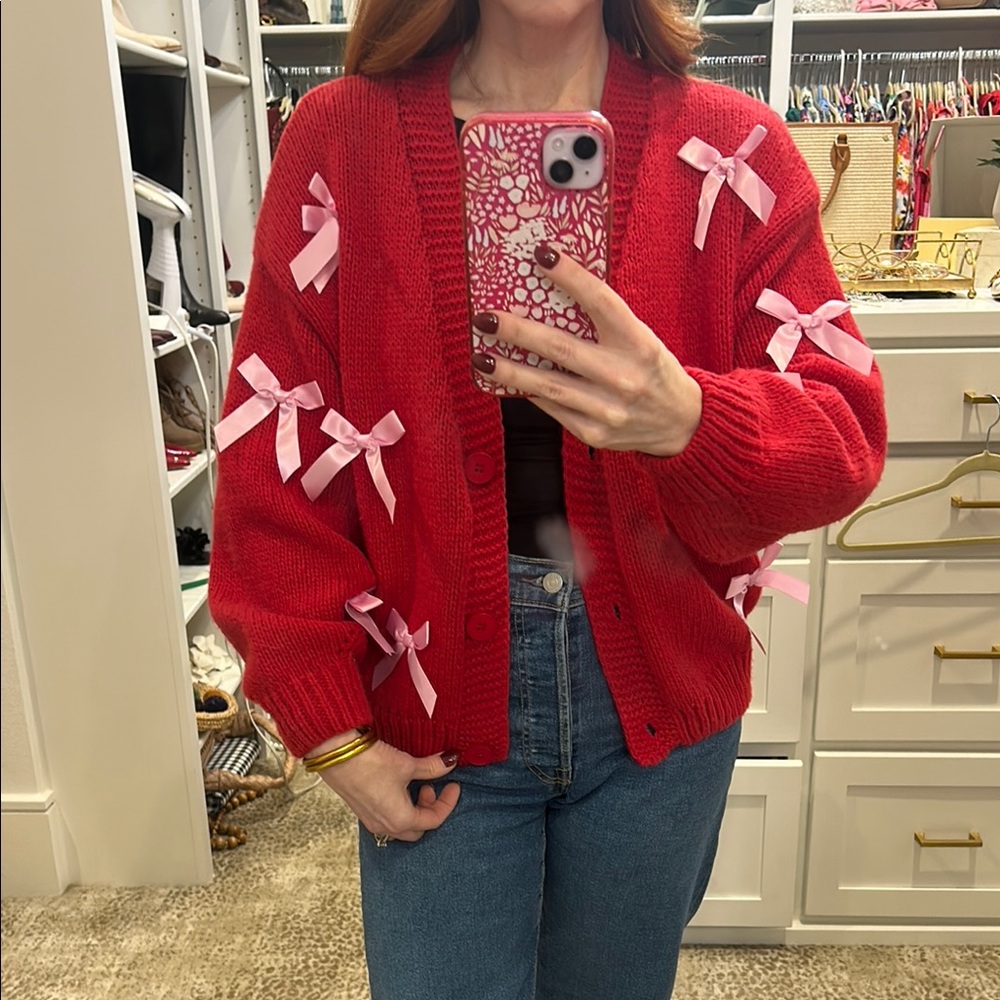 NWT holiday sweater with pink bows